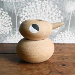 Handmade Two-Part Bird Vase, Scandinavian Design, Danish Ceramic Bird Vase, , Face Vase, 4.75 inches high, Handmade Vase, Ceramic Art image 3