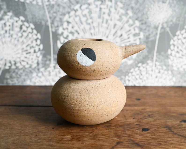 Handmade Two-Part Bird Vase, Scandinavian Design, Danish Ceramic Bird Vase, , Face Vase, 4.75 inches high, Handmade Vase, Ceramic Art image 3