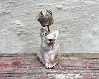 Small Ceramic Cat Bud Vase, 2.5 inches tall, Cat Mom Gift