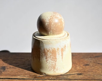 Handmade Ceramic Lidded Jar, Soda Fired, Oversized Bubble Knob, Wheel Thrown Pottery