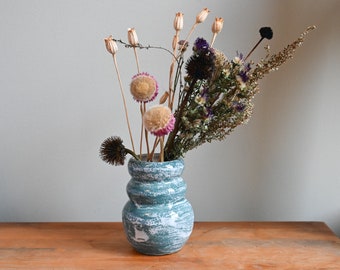 Handmade Ceramic Bud Vase, 4 inches high, Wheel-Thrown Pottery, Blue and White Speckles, Ceramic Art