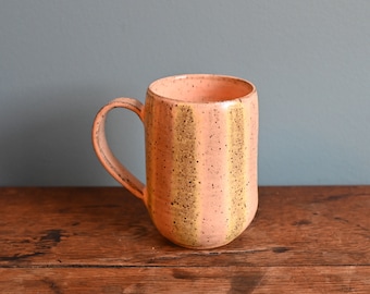 Handmade Ceramic Mug, Pink and Yellow Striped Mug, Wheel Thrown Pottery Coffee Tea Cup, Mugshot Monday, Modern Ceramics