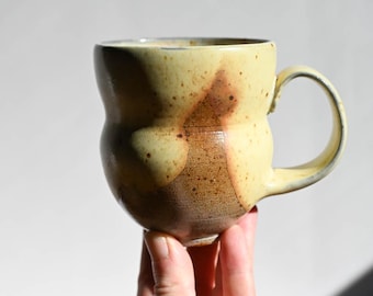 Handmade Ceramic Coffee Mug, Soda Fired, Yellow Pottery Tea Cup