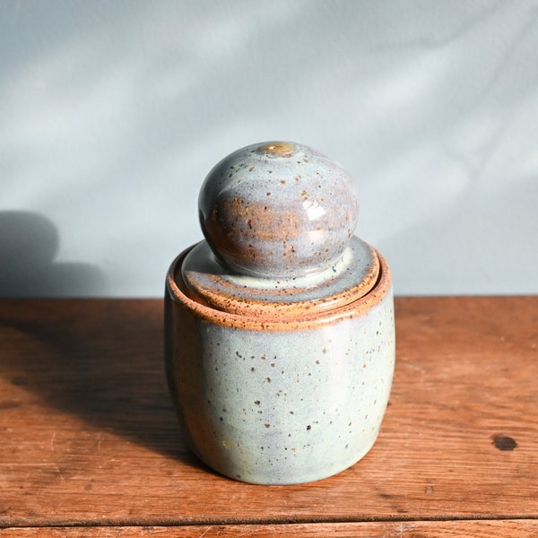 Handmade Turquoise Ceramic Lidded Jar, Bubble Handled Jar, 5 inches high, Wheel Thrown Pottery, Home Decor Ceramics, Creative Pottery