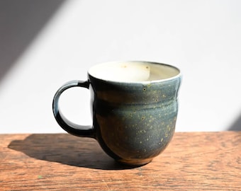 Handmade Blue with Gold Specks Ceramic Coffee Mug, Soda Fired, Pottery Tea Cup