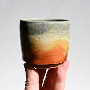 Small Porcelain Handmade Cup, Soda Fired, Orange Sunset Glaze