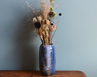 Handmade 7.25 inch Blue Ceramic Vase, Wheel-Thrown Pottery, Textured Vase, Creative Ceramics, Ceramic Art