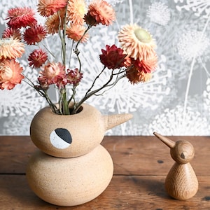 Handmade Two-Part Bird Vase, Scandinavian Design, Danish Ceramic Bird Vase, , Face Vase, 4.75 inches high, Handmade Vase, Ceramic Art image 7