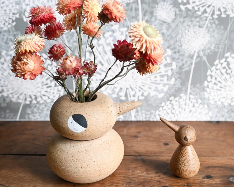 Handmade Two-Part Bird Vase, Scandinavian Design, Danish Ceramic Bird Vase, , Face Vase, 4.75 inches high, Handmade Vase, Ceramic Art image 7