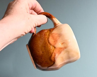 Cream & Brown Ceramic Handmade Mug, Wheel Thrown Pottery Coffee Tea Cup