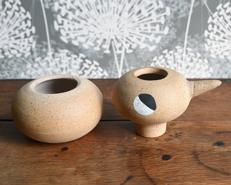 Handmade Two-Part Bird Vase, Scandinavian Design, Danish Ceramic Bird Vase, , Face Vase, 4.75 inches high, Handmade Vase, Ceramic Art image 5