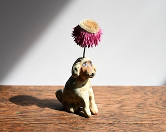 Small Ceramic Soda Fired Poodle  Bud Vase, Dog Mom Gift, 3 inches tall