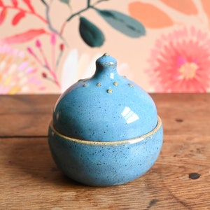 Handmade Blue Ceramic Lidded Decorative Jar, Wheel Thrown Slip Dots Jar, Creative Pottery, Clay Jar