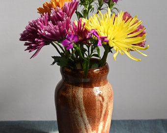 Handmade Ceramic Earthtone Shino Vase, 6.25 inches high, Wheel-Thrown Pottery, creative ceramics, Ceramic Art