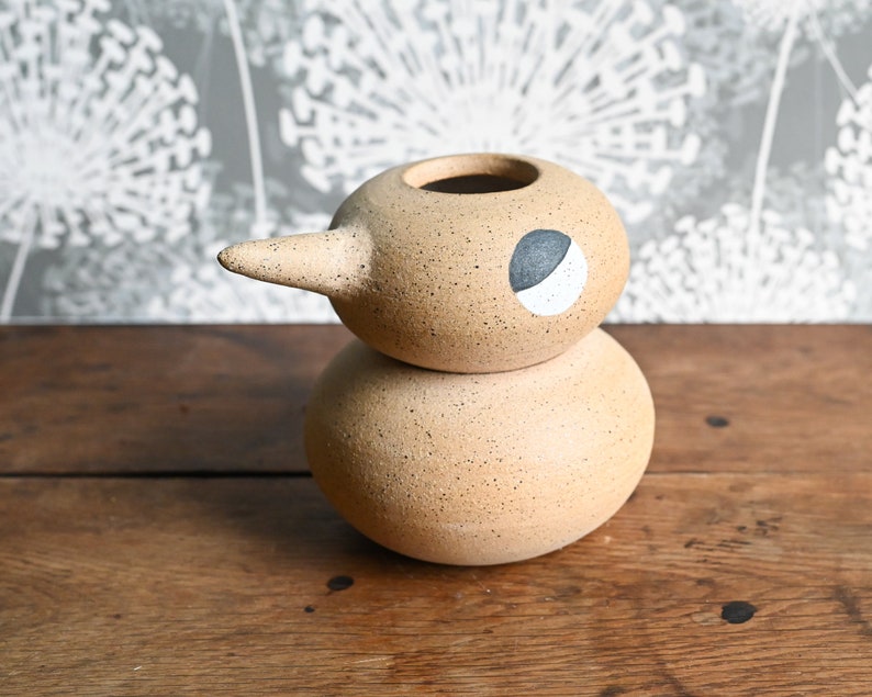 Handmade Two-Part Bird Vase, Scandinavian Design, Danish Ceramic Bird Vase, , Face Vase, 4.75 inches high, Handmade Vase, Ceramic Art image 4