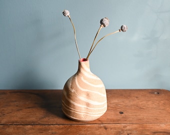 Handmade Ceramic Marbled Narrow Neck  Vase, 5.25 inches high, Wheel-Thrown Pottery, creative ceramics, Ceramic Art