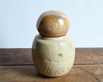 Handmade Ceramic Lidded Jar, 6.5 inches high, Soda Fired, Golden Glaze