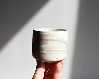 orcelain Handmade Sipper Cup, Soda Fired, Pink and White