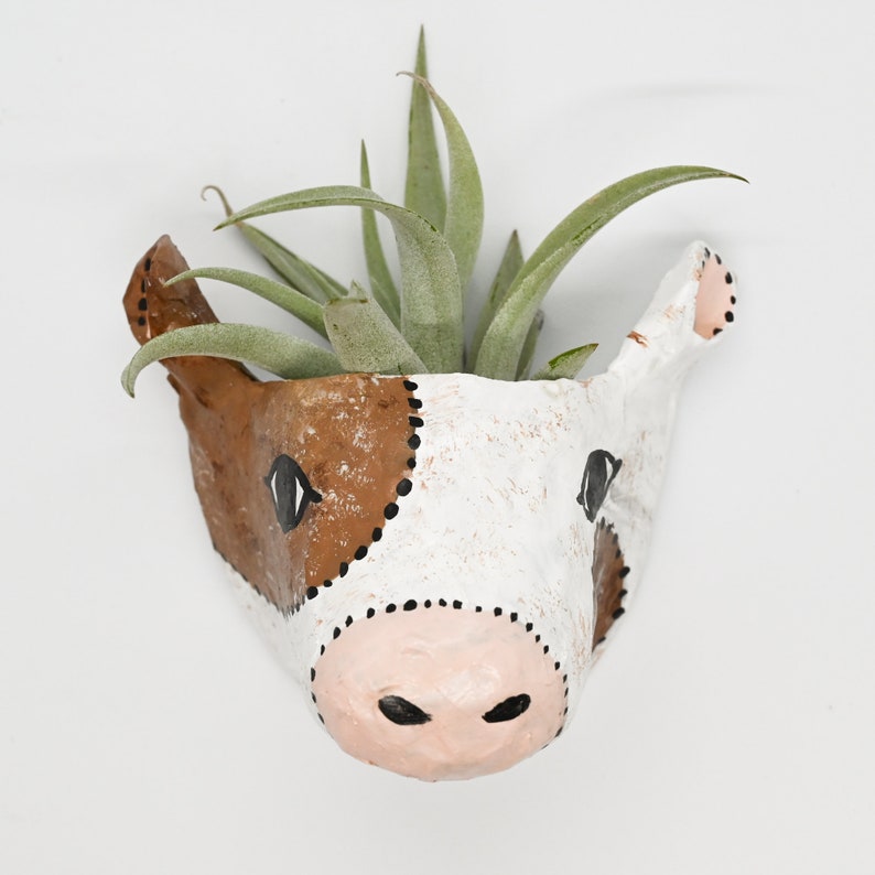 Cow Head Planter Paper Mache Cow Planter Animal Head Etsy