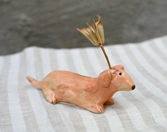 Handmade Ceramic Dachshund Bud Vase, 3.5 inches tall, Dog Lover Gift