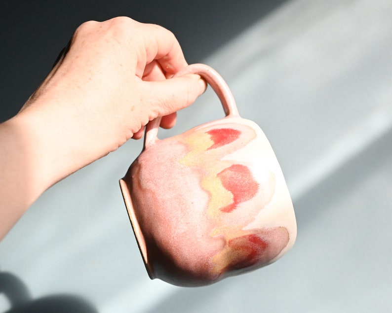 Handmade Ceramic Mug, White and Pink Swirled Design, 14 oz, Wheel Thrown Pottery Coffee Tea Cup, Mugshot Monday, Modern Ceramics image 1