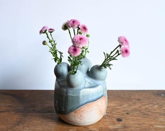 Handmade Multi-Stem Tulipiere Vase, Salt Fired, Ceramic Table Centerpiece
