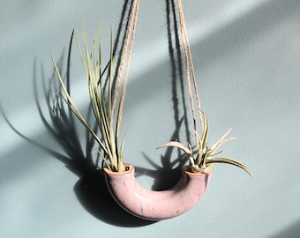 Mini Handmade Ceramic Air Plant Holder, Hanging Planter, Wheel-Thrown Pottery, Lavender Hanging Pot, Half Donut Air Plant Vase