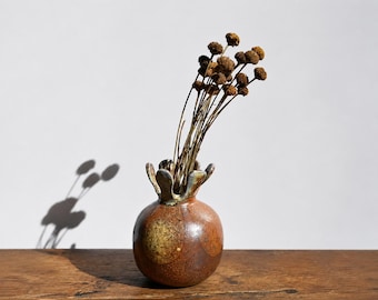 Handmade Stoneware Bud Vase with Petals, Soda Fired, 4.5 Inches Tall