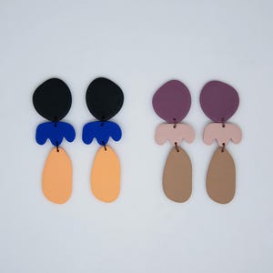 Geometric Long Earrings - Lightweight Polymer Clay Statement Jewelry