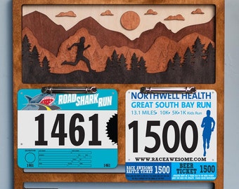 Marathon bib and medal display, Medal display runner, Running medal holder wood,Running medal hanger,Running bib holder,Sports medal display