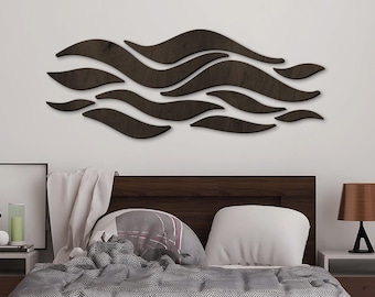 Arte de pared de madera con olas, colgante de pared con olas, decoración de pared abstracta, arte de pared de madera con océano, arte de pared de madera boho, escultura de pared de olas en 3D, juego de arte de pared con surf