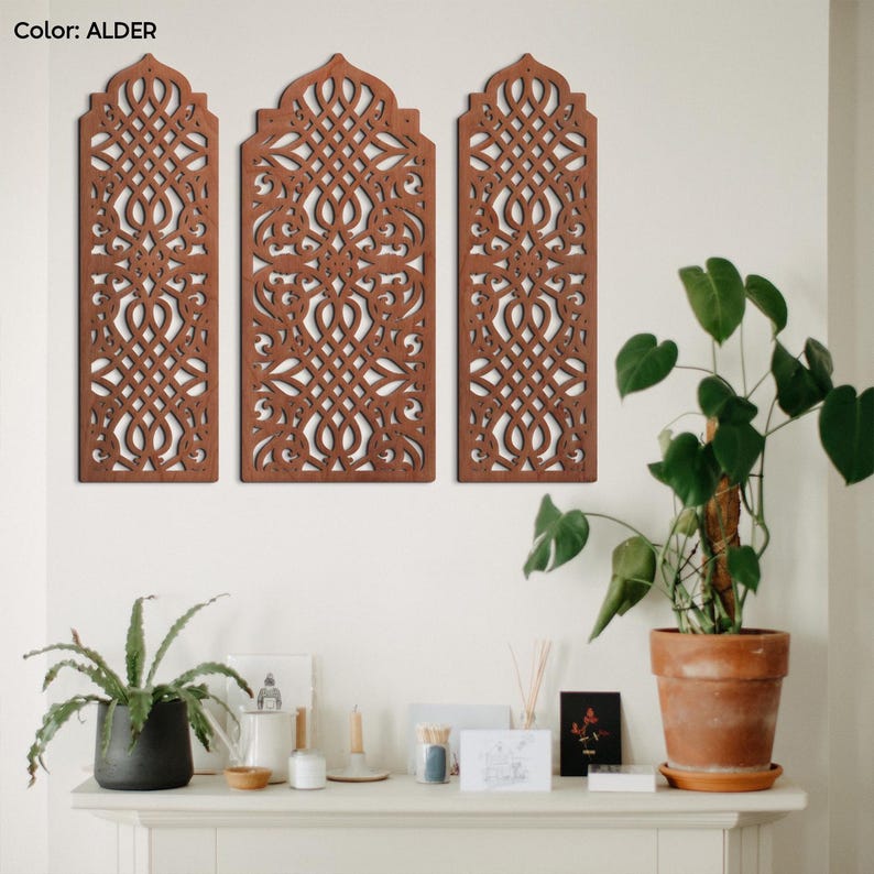 Moroccan Wall Panels Set, Islamic Wall Art Triptych, Moroccan Wood ...