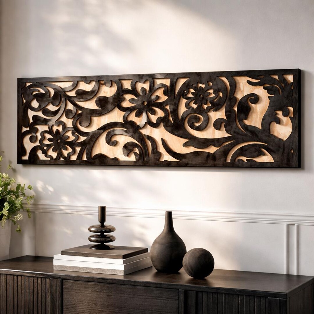 Floral Wood Panel, Carved Wood Wall Panel, Wood Wall Panel Decor ...
