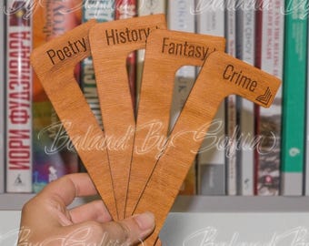 Book shelf dividers, Book genre separators, Wooden dividers,Library shelf dividers,Bookshelf accessories,Book shelf label,Home library decor