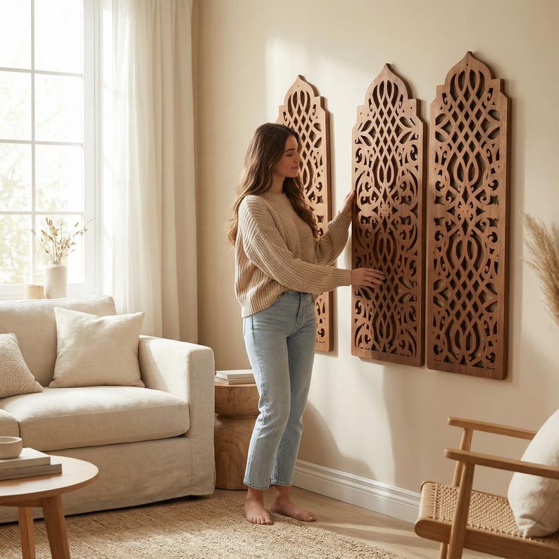 Moroccan Wall Panels Set, Islamic Wall Art Triptych, Moroccan Wood ...