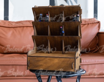 Marker organizer for desk, Wooden marker holder, Marker storage rack, Paint pen organizer, Desktop organizer wood, Art supply storage