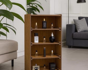 Perfume Organizer,Wood Display Shelf,Small Wood Shelf,Compact Storage Unit,Vertical Storage Cabinet,Freestanding Shelf Unit,Multi Tier Shelf