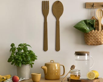 Wooden Fork and Spoon Wall Decor, Kitchen Utensils Wall Art, Rustic Fork and Spoon Wall Hanging, Wooden Kitchen Decor, Dining Room Wall Art