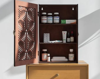 An der Wand befestigter Medizinschrank, rustikaler Badezimmer-Schrank, hölzerner Wandschrank für Badezimmer, dekorativer Wandschrank Badezimmer