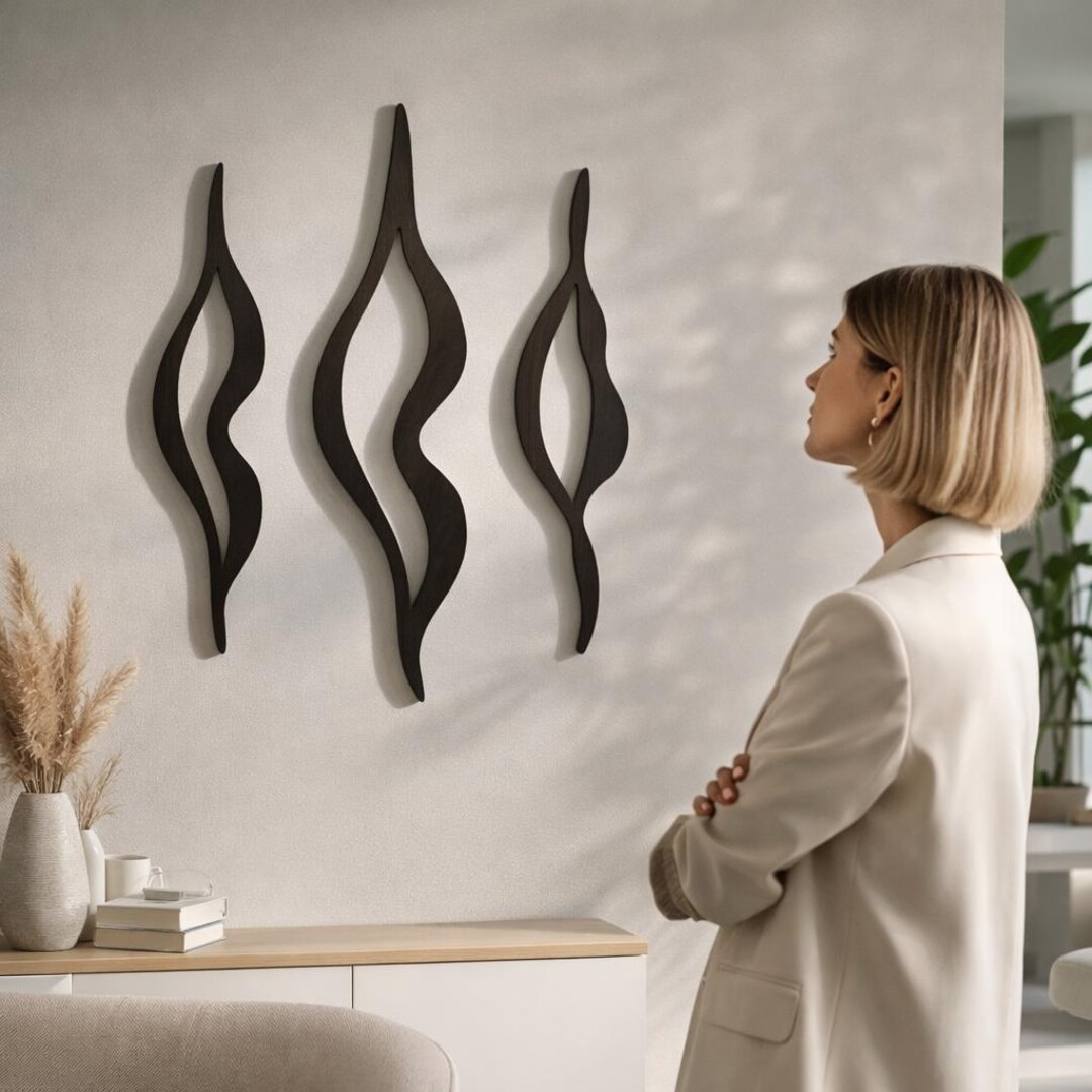 Set of 3 Wall Art, 3 Piece Wall Art, Abstract Wood Wall Art, Modern ...