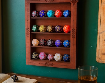 Dice display shelf for tabletop games, DnD dice storage rack, RPG dice holder wall mount, custom dice organizer for collectors