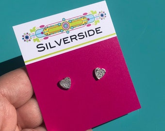 Fine silver heart stud earrings - small