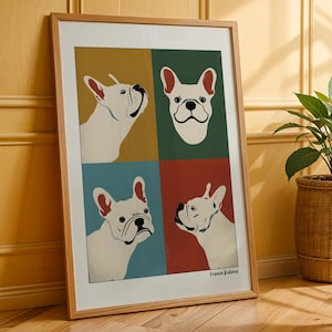 French Bulldog Modern Pop Art Poster, Colorful Dog Wall Print, Retro Pet Decor, Unique Puppy Gift, Cute Frenchie Poster, Gift for Dog Lover