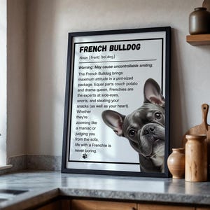 Funny French Bulldog Wall Art Print, Cute Dog Definition Poster for Frenchie Lovers, Gift for Dog Owners, Home Decor, Pup illustration