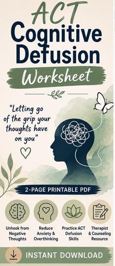 Cognitive Diffusion Worksheets.pdf ACT Cognitive Defusion Worksheet Printable | Acceptance and Commitment ...