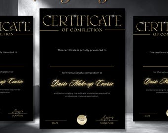 Certificate of Completion | Lash Certificate Template | Black Gold Certificate Instant Download | Makeup Certificate Beauty Training Luxury
