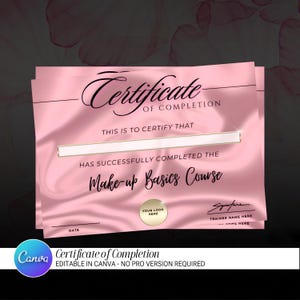 Abschlusszertifikat | Make-up Zertifikat Vorlage | Rose Gold Zertifikat | Sofortdownload | Pink Gold Zertifikat | Schönheits-Schulung