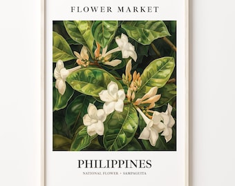 Philippines National Flower Art Print, Sampaguita Wall Art, Botanical Pastel Artwork, Filipino Floral Decor, Home Wall Decor, C31-374