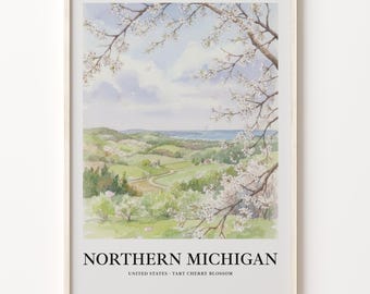 Scenic Art Print, Northern Michigan Watercolor Spring Landscape