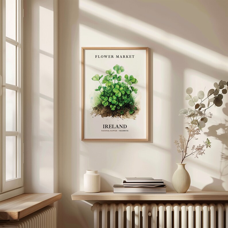 Shamrock Art Print: Ireland National Flower, Botanical Pastel Decor image 2